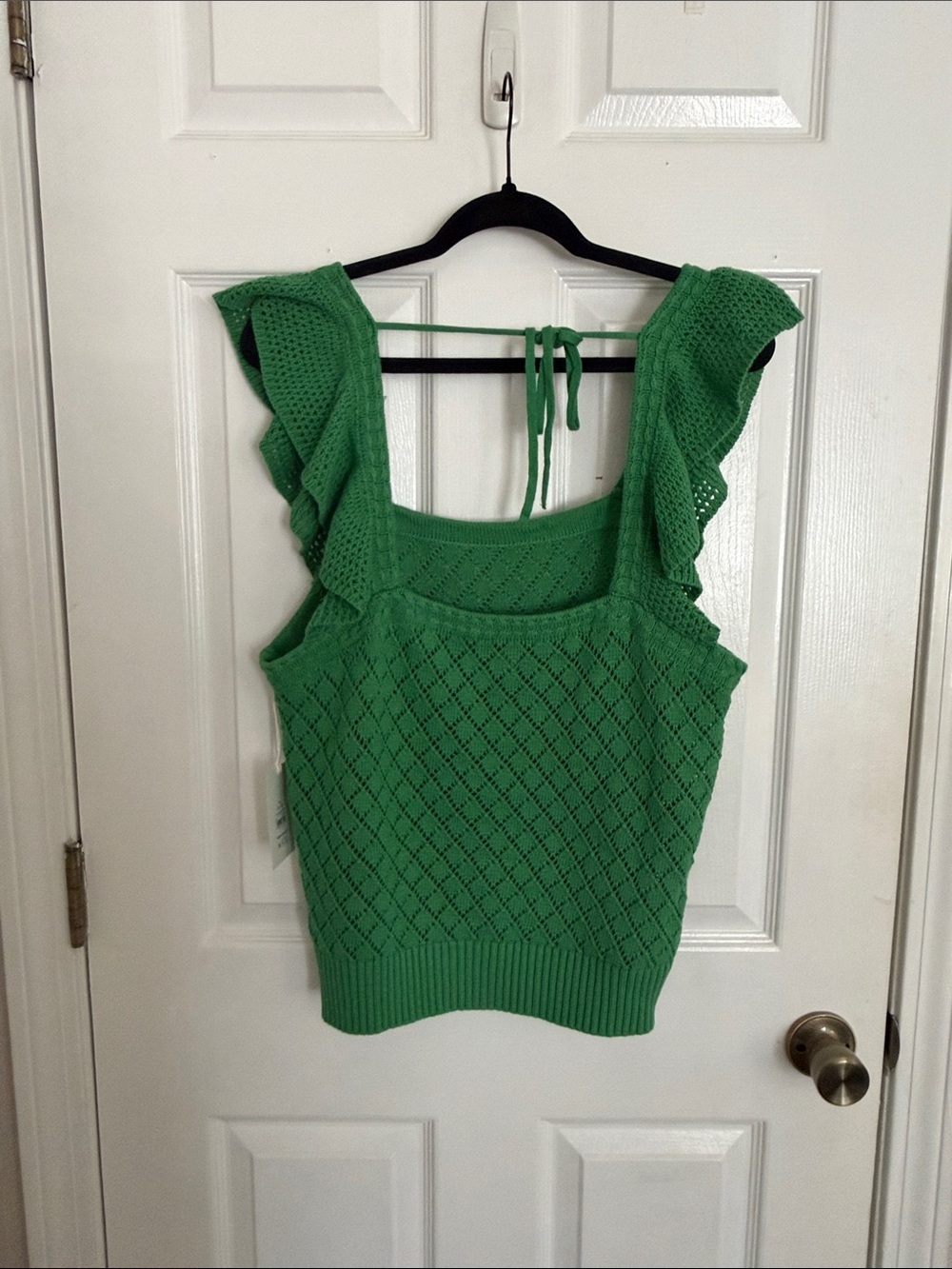 Green Openwork Off-the-Shoulder Knit Top - Picture 3 of 3